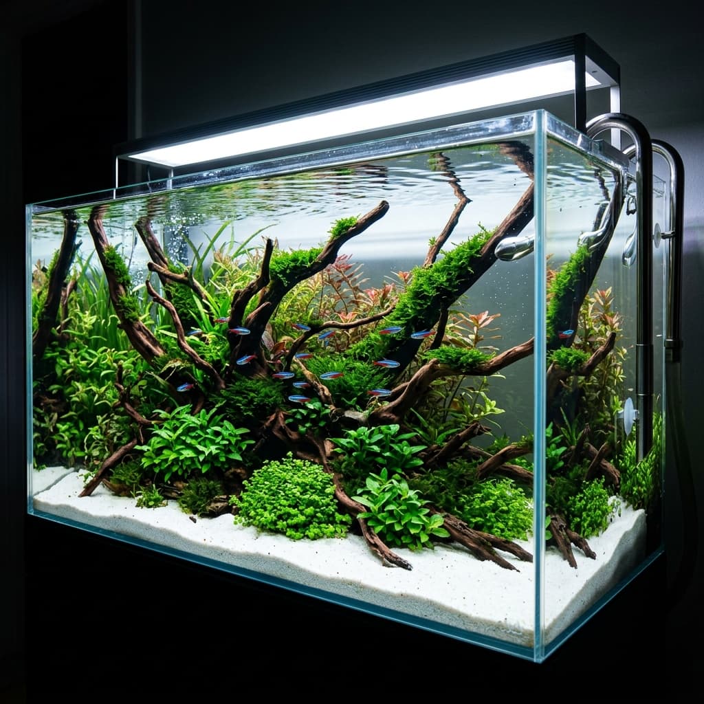 Aquário plantado com substrato decorativo