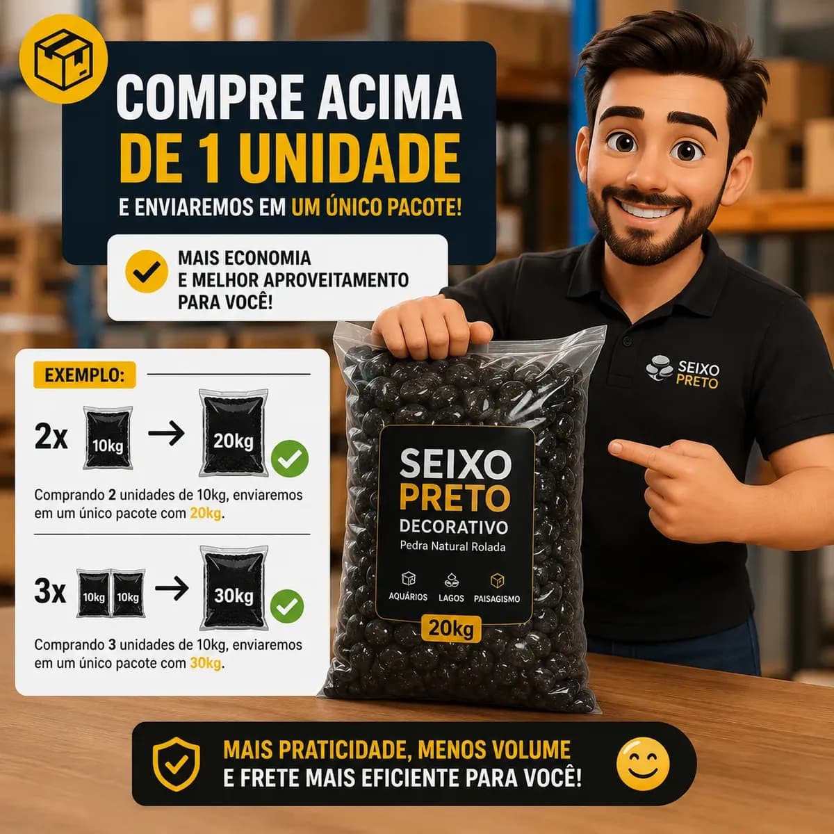 Pedras Ornamentais Seixo Preto Medio 9,5kg. Preto 3 Cm 6 Cm