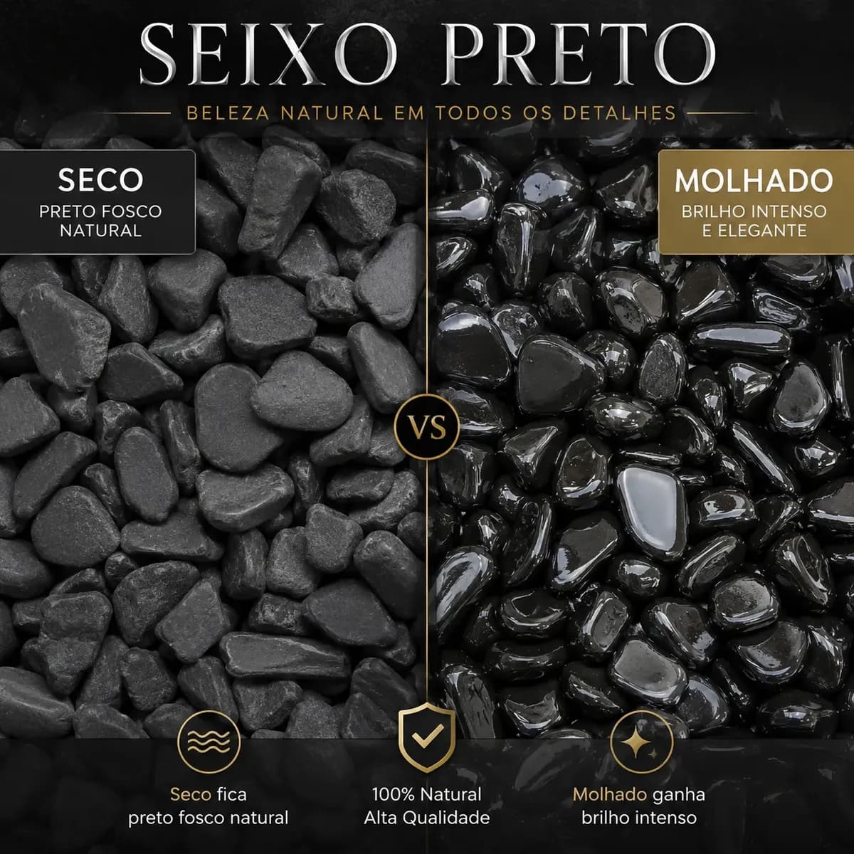Pedras Ornamentais Seixo Preto Medio 9,5kg. Preto 3 Cm 6 Cm