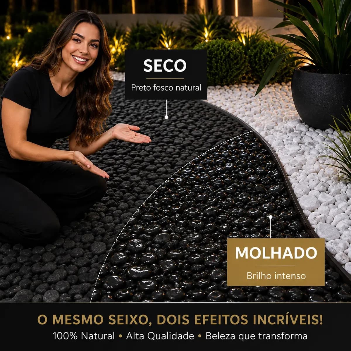 Pedras Ornamentais Seixo Preto Medio 9,5kg. Preto 3 Cm 6 Cm