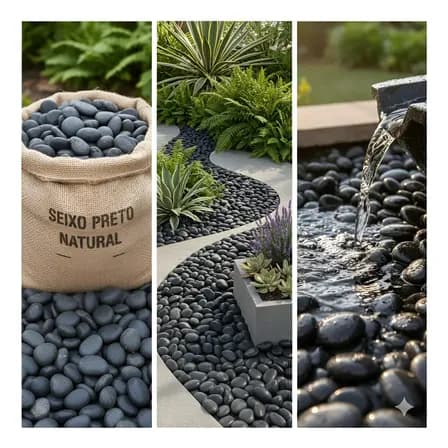 15kg Pedras Ornamentais Para Jardim Seixo Preto Natural Lago Preto 2 Cm 8 Cm