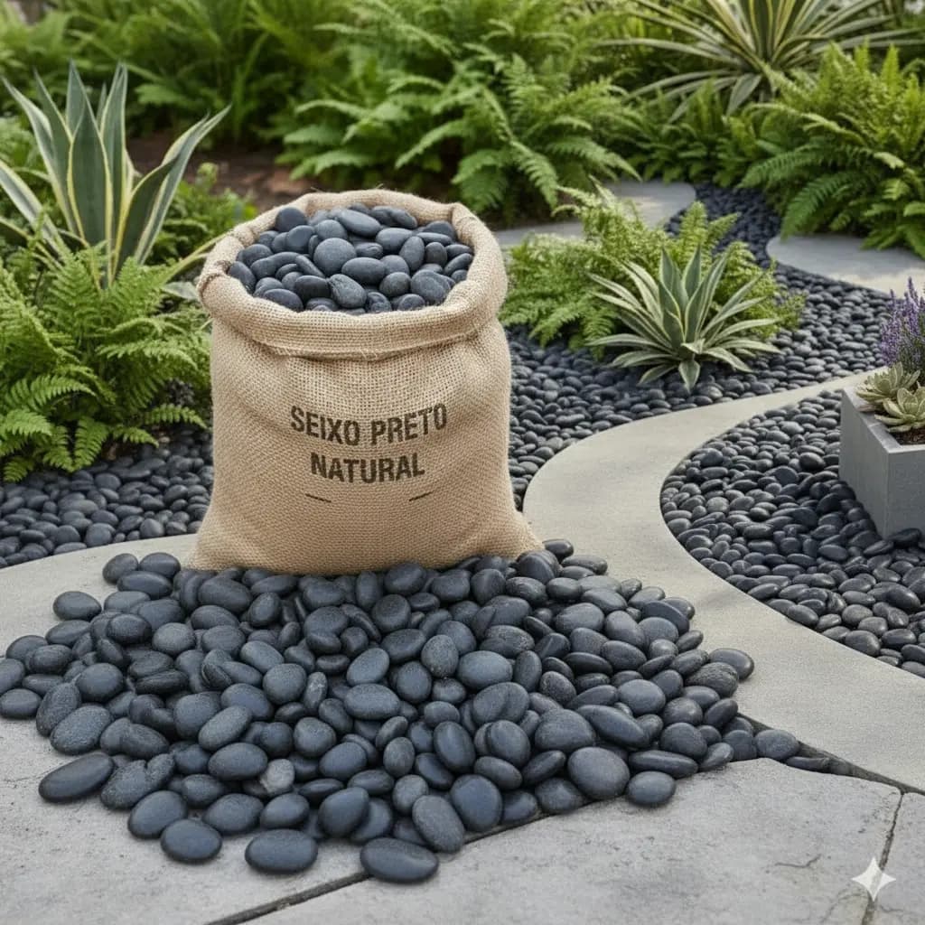 15kg Pedras Ornamentais Para Jardim Seixo Preto Natural Lago Preto 2 Cm 8 Cm