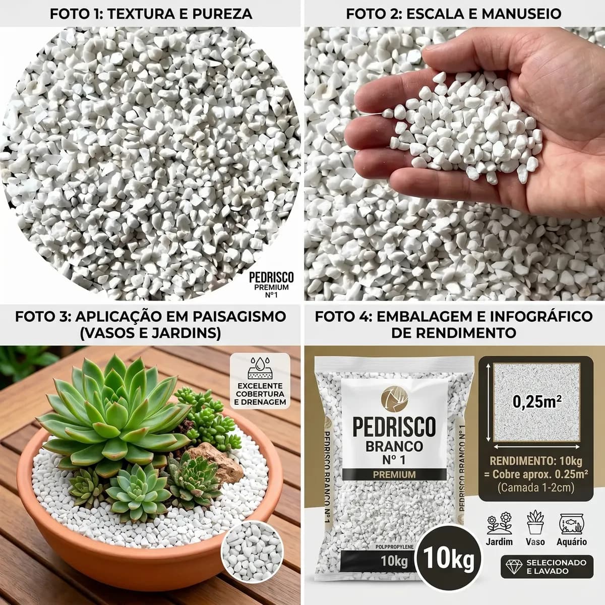 Pedrinha Branca Vaso Jardim Decoração Aquário Terrario 5kg. Branco 1 Cm 5 Cm