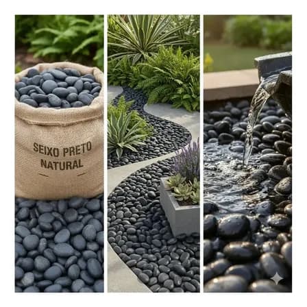 15kg Seixo Preto Pedras Para Jardim Paisagismo Lago Aquarios Preto 2 Cm 8 Cm