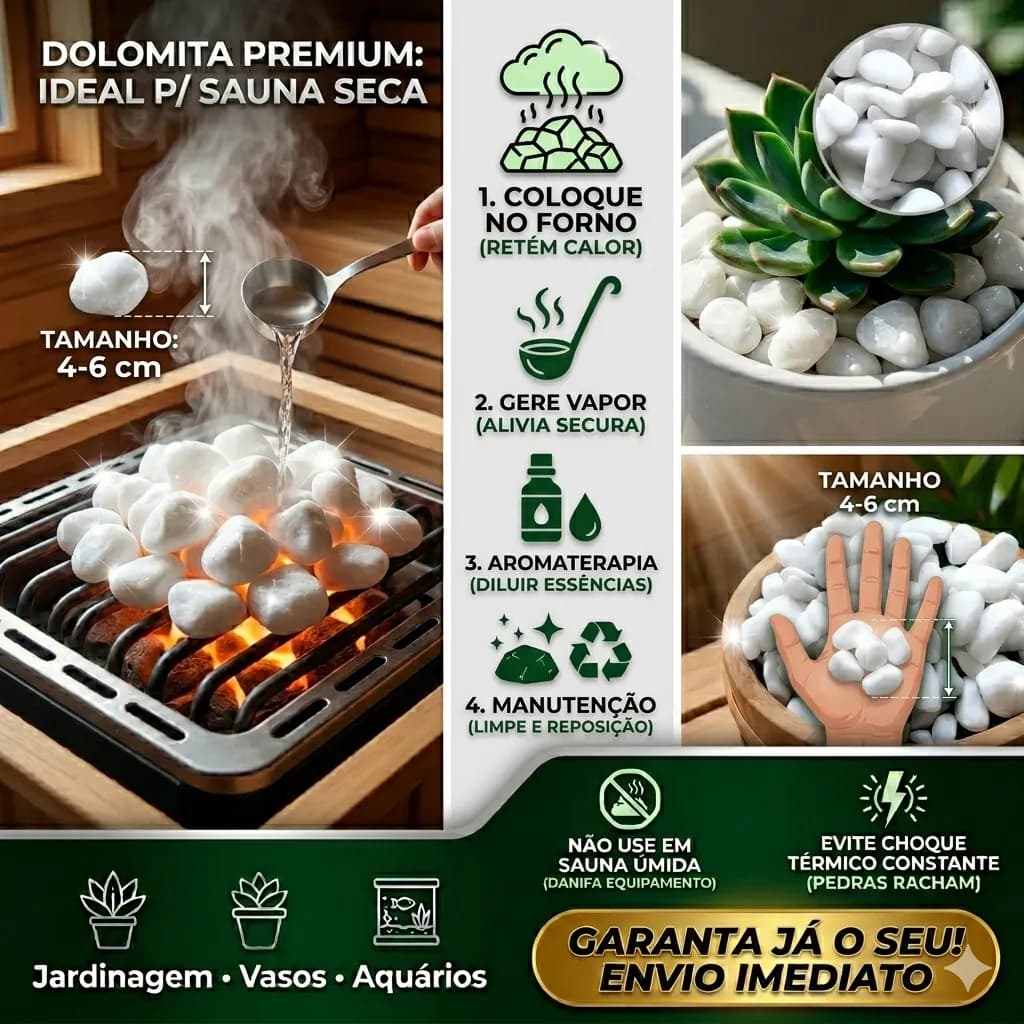 4kg Pedra Dolomita Branca 4-6 Cm Para Sauna Seca E Jardim Branco 4 Cm 6 Cm