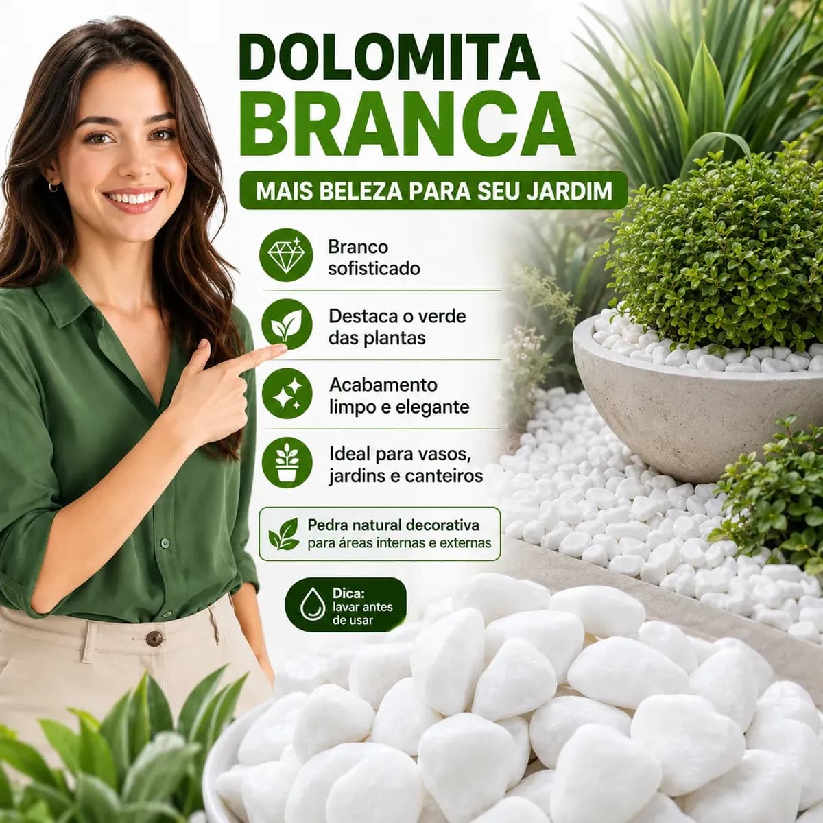 Pedra Dolomita Branca Seixo Para Jardim Vasos Paisagismo 5kg Branco 2 Cm 5 Cm