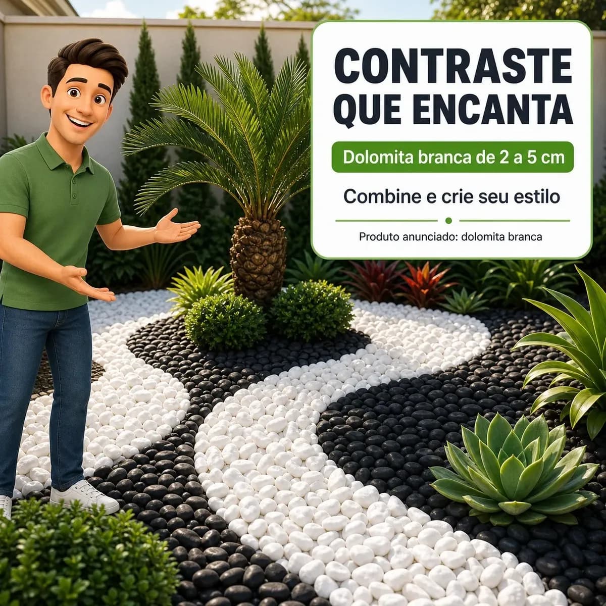 Pedra Dolomita Branca Seixo Para Jardim Vasos Paisagismo 5kg Branco 2 Cm 5 Cm